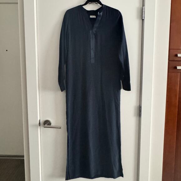 Vince Long Dress Navy Blue V-Neck Front Button Long Sleeve Sz 8 Women's - Picture 1 of 3